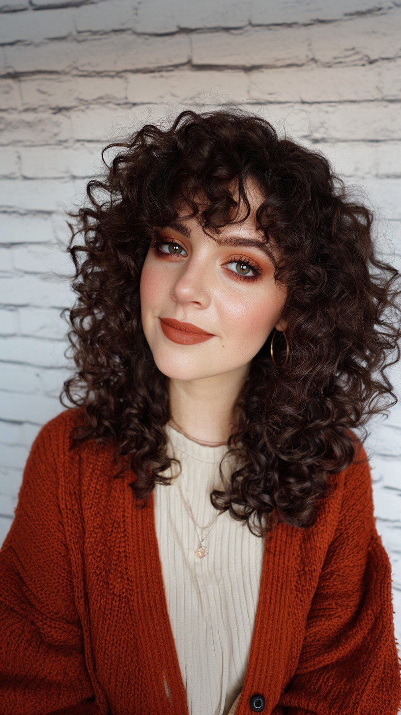 Deep Espresso Curly Bob with Coily Bangs