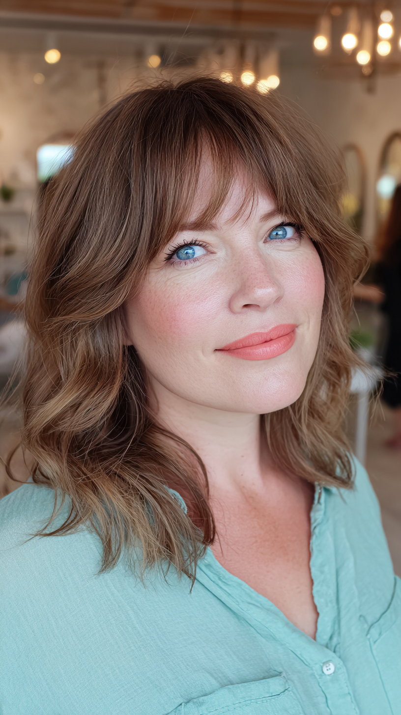 Effortlessly Chic Medium-Length Cut with Soft Bangs