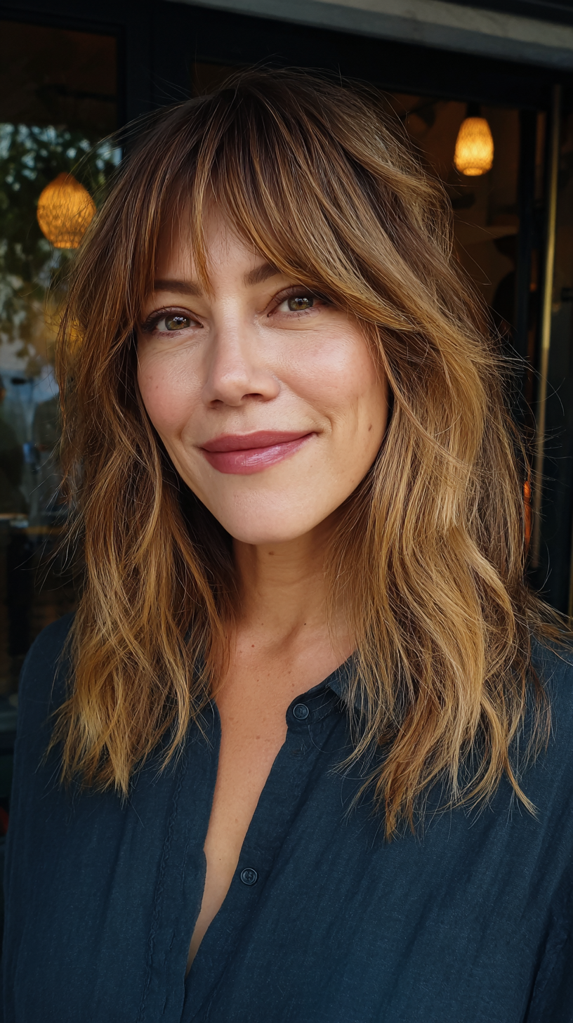 Effortlessly Layered Medium Length Hair with Soft Bangs