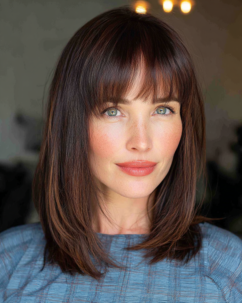 Elegant Long Bob with Soft Bangs