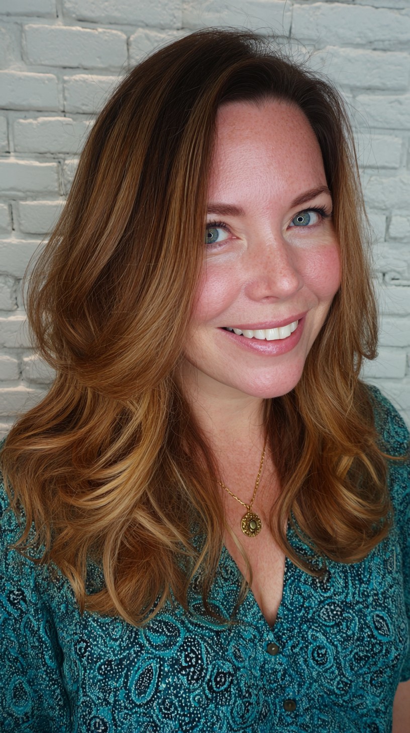 Glossy Caramel Waves with Subtle Texture