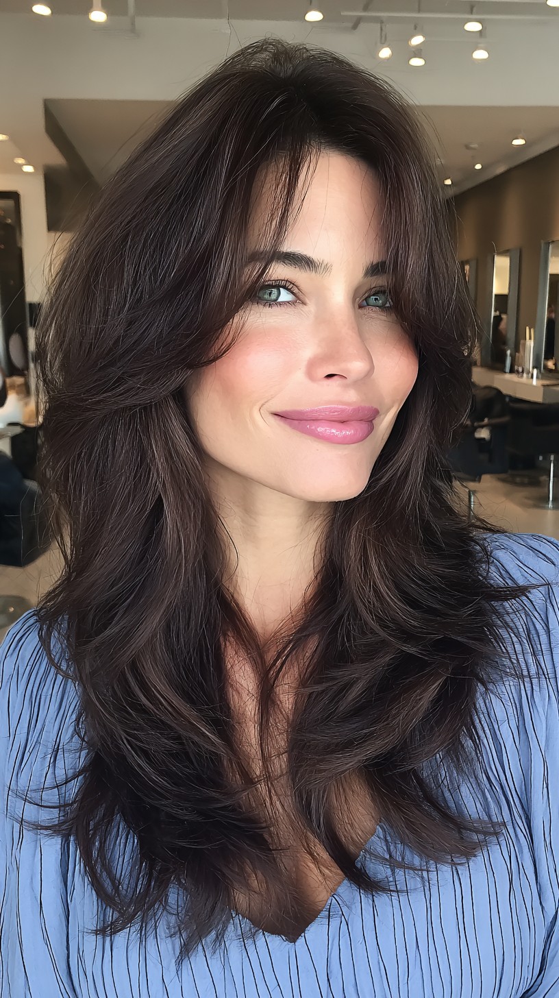 Luxurious Deep Chocolate Waves with Feathered Ends