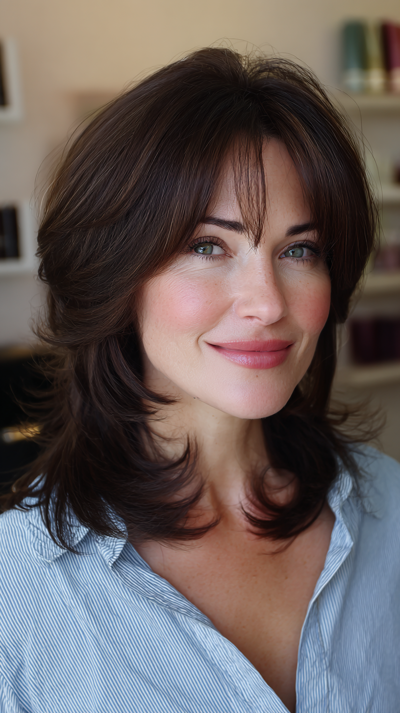 Modern Retro Layered Shag with Face-Framing Bangs