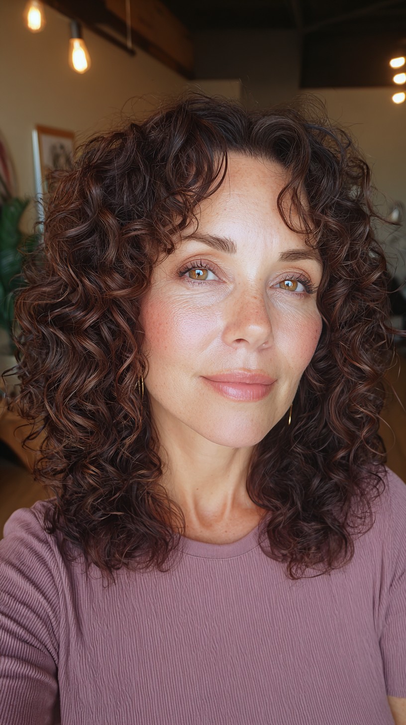 Natural Chestnut Curls with Softly Defined Layers