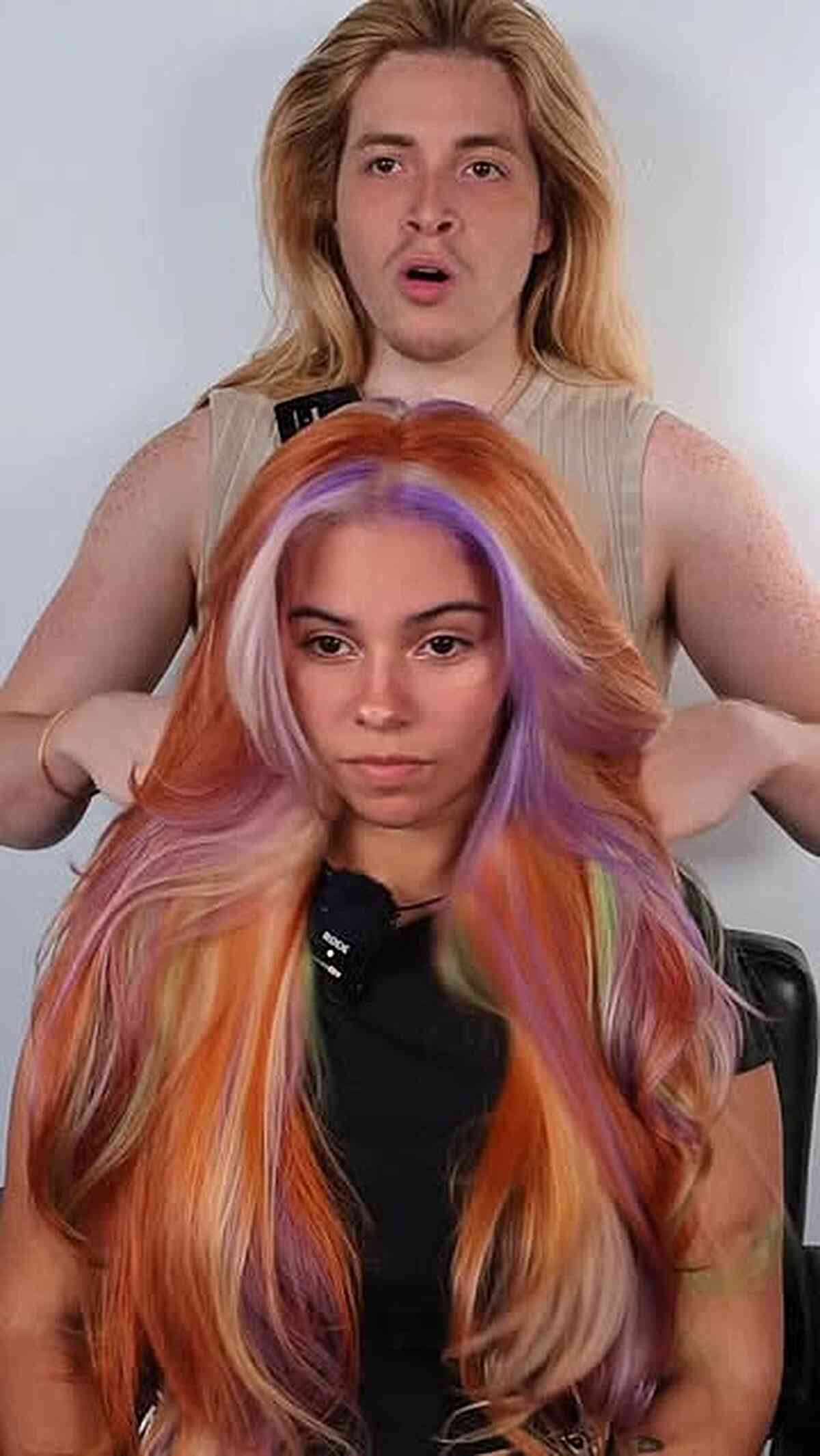 Vibrant Pastel Rainbow Hair with Long Layers