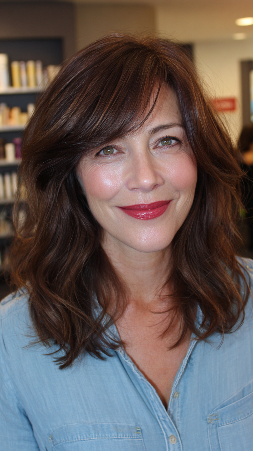 Radiant Layered Medium Length Cut with Face-Framing Bangs