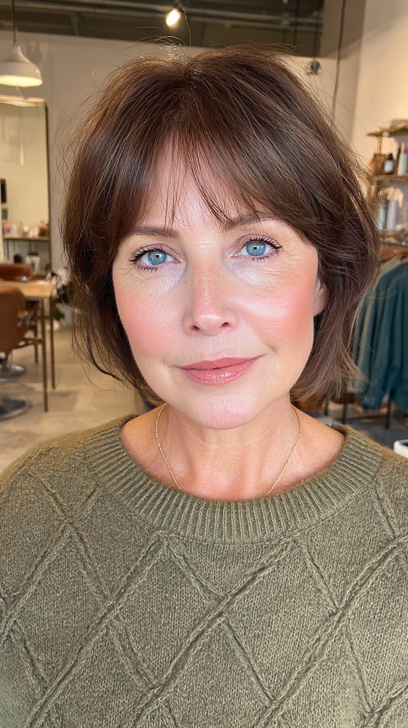 Refined Brunette Bob with Soft Bangs