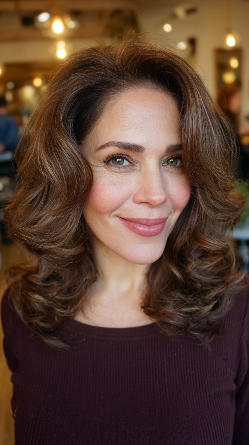 Rich Chestnut Curls with Soft Voluminous Layers