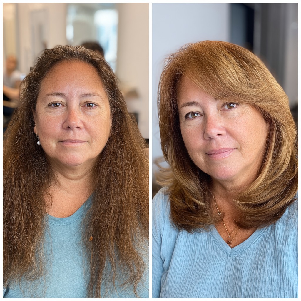 Sleek Caramel Highlights on Feathered Medium Cut