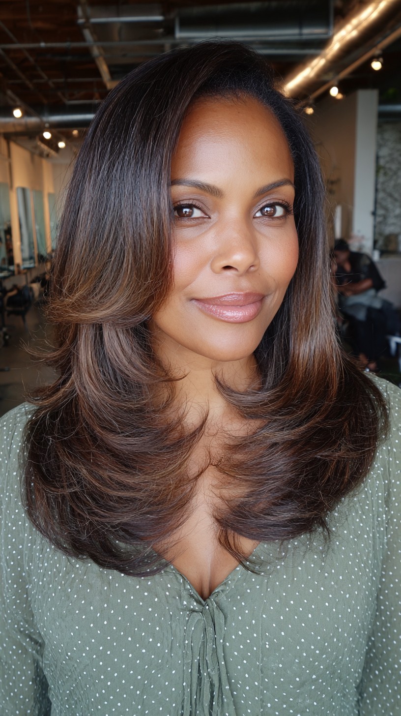 Sleek Mocha Layers with Delicate Face-Framing