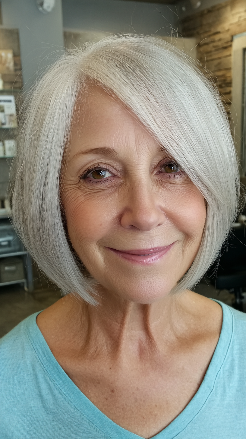 Sleek Silver Blunt Bob with Subtle Texturing