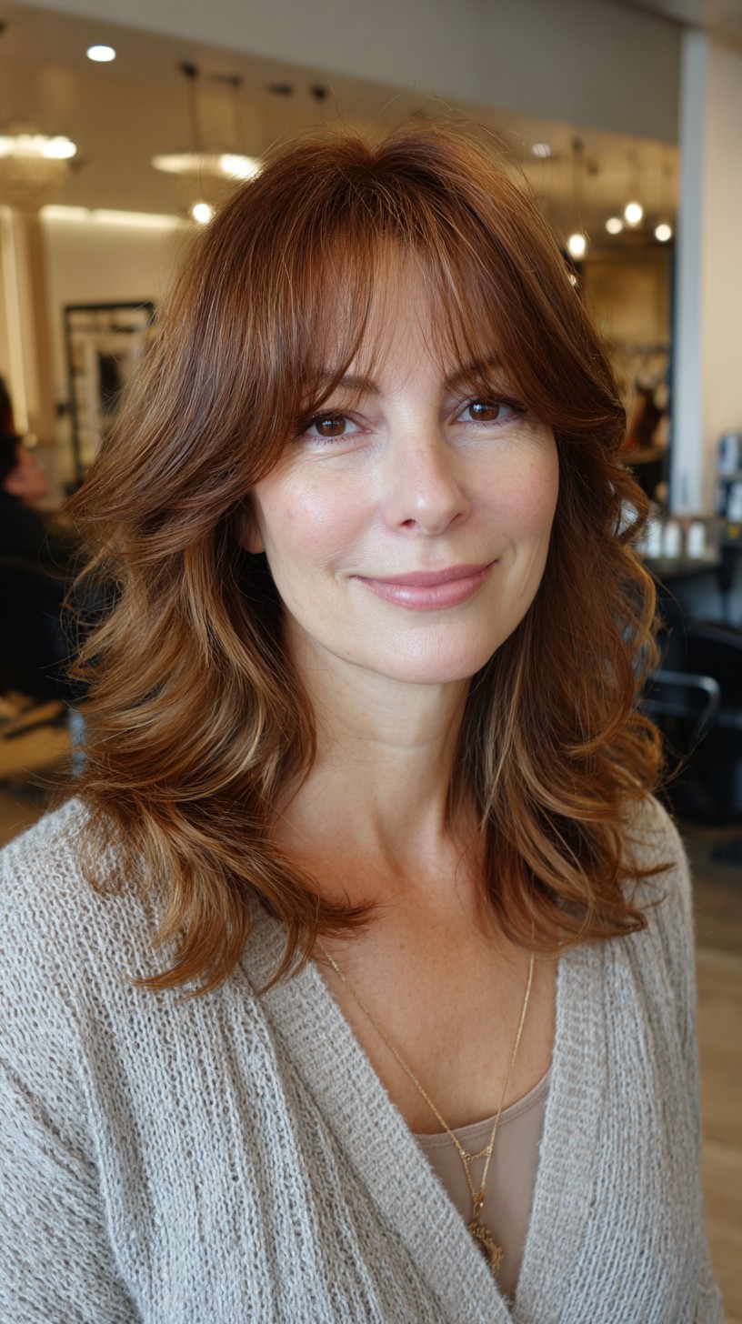 Soft Copper Curls with Feathered Fringe