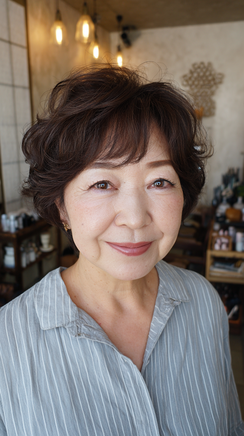 Soft Curly Bob with Side-Swept Bangs