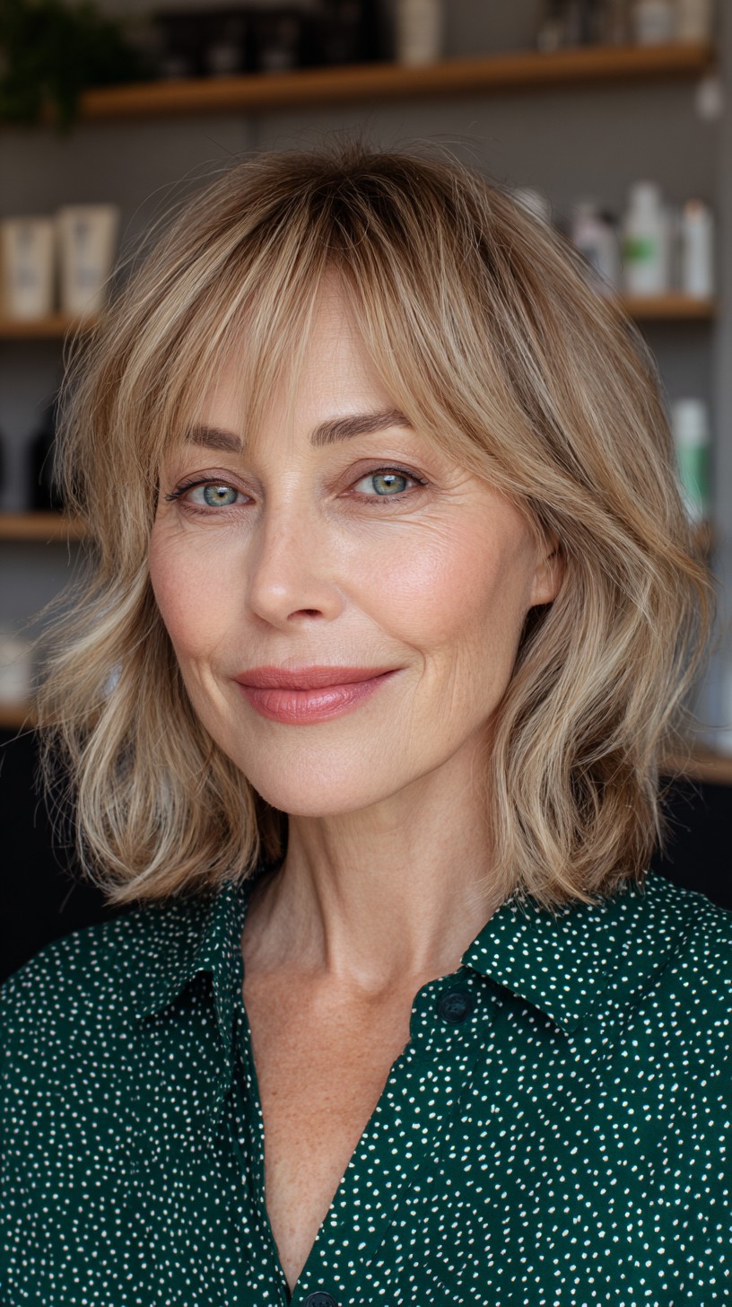 Softly Textured Mid-Length Cut with Natural Highlights