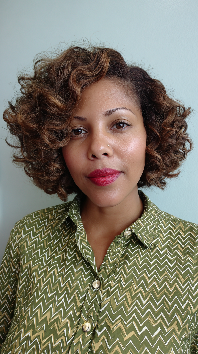 Textured Curly Bob with Warm Highlights