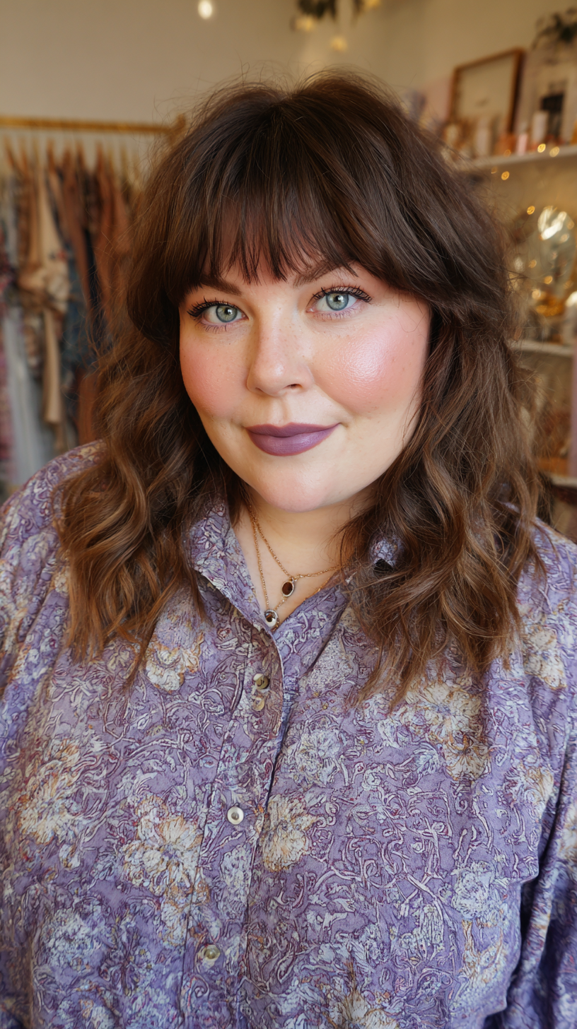 Textured Mid-Length Layers with Soft Bangs