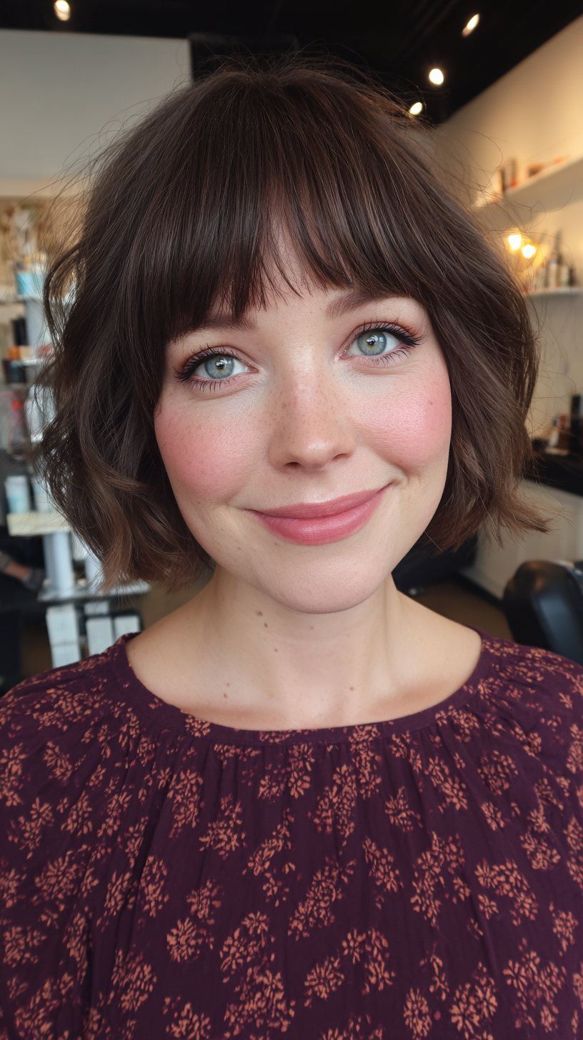 Textured Wavy Bob with Soft Bangs