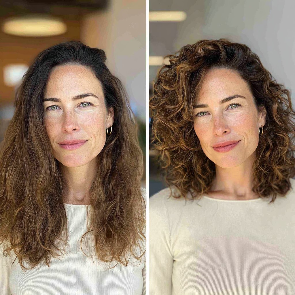 Vibrant Chestnut Curls with Voluminous Texture