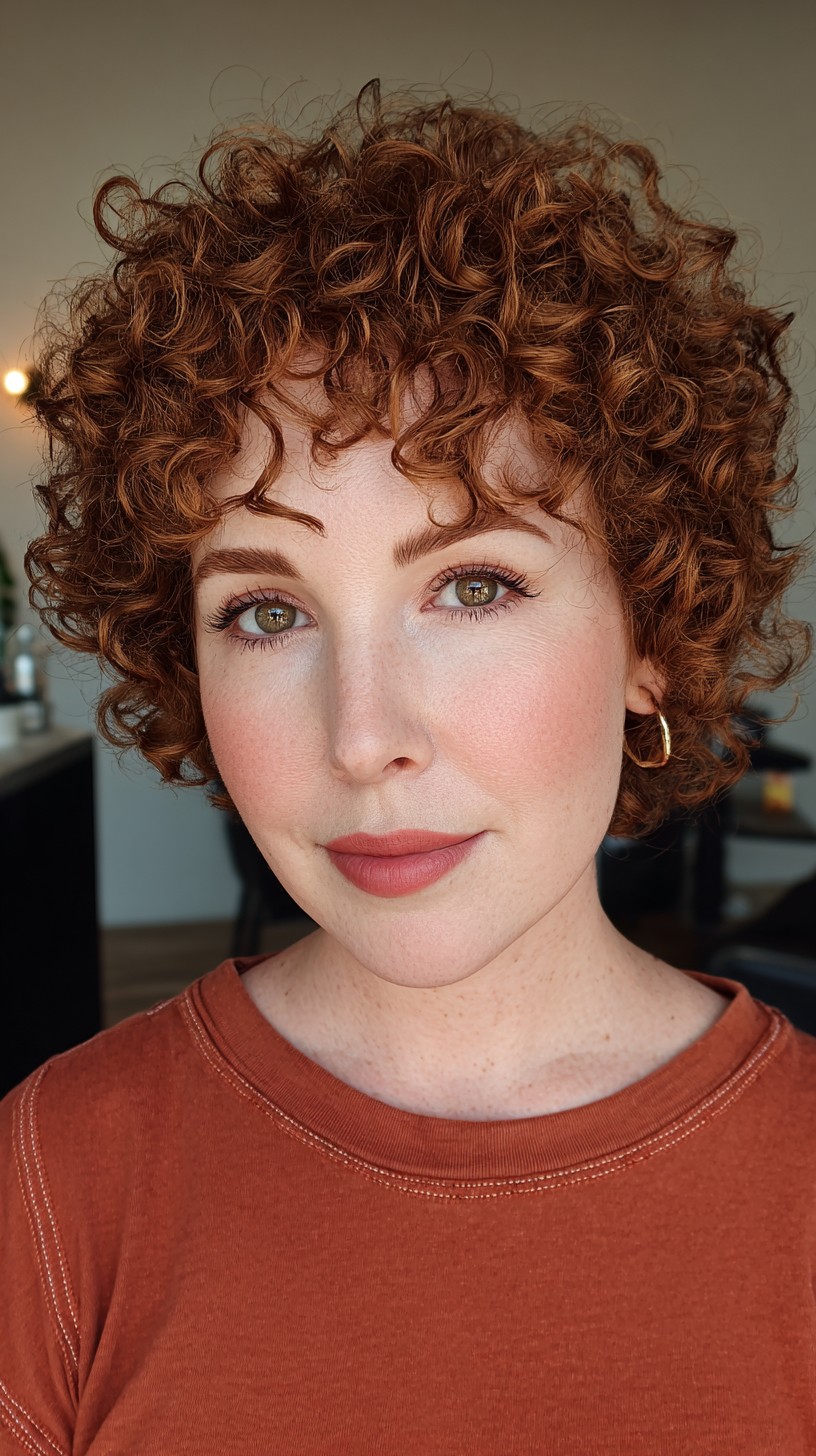Vibrant Copper Curly Crop with Soft Fringe