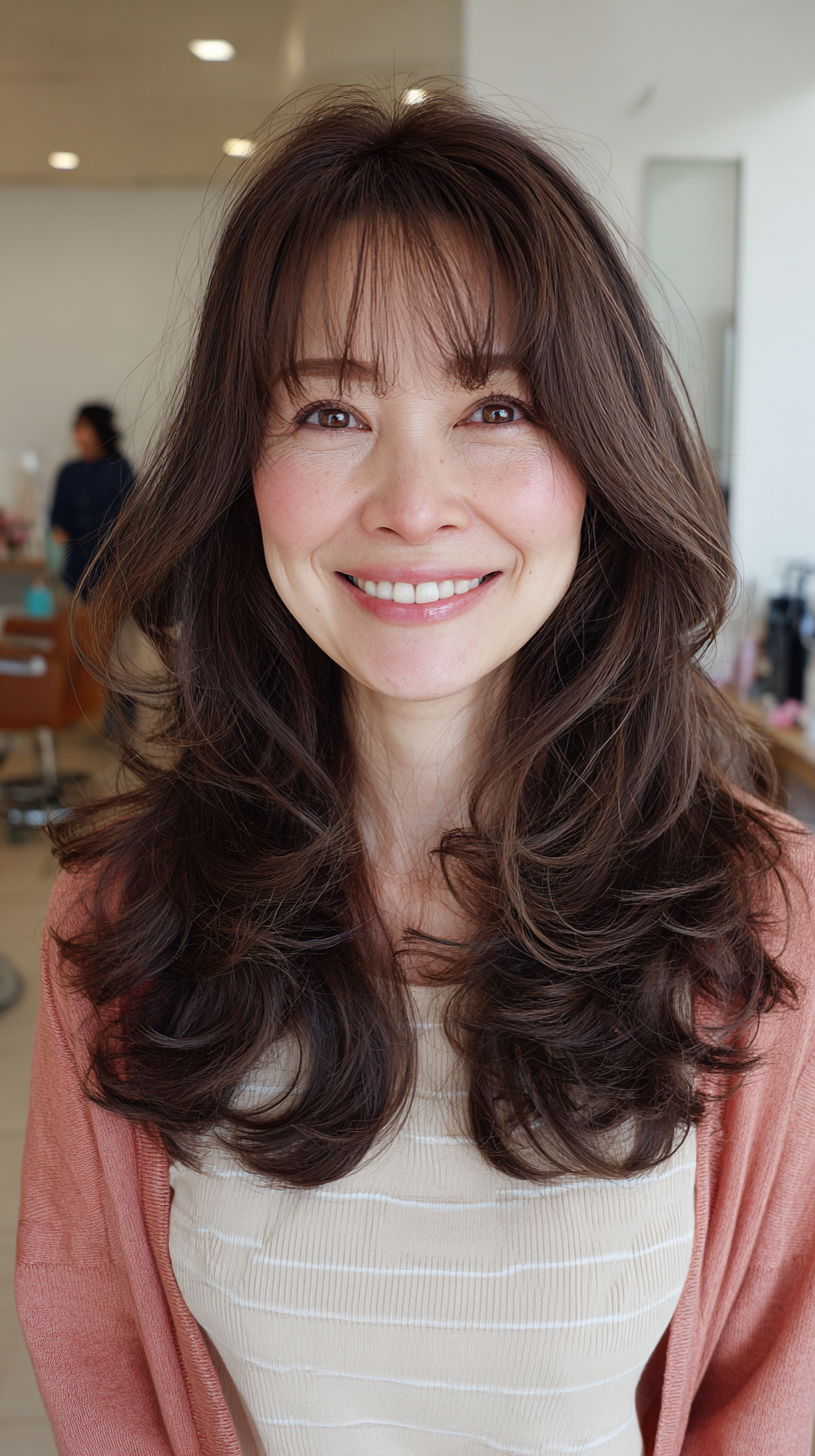 Voluminous Layered Haircut with Face-Framing Bangs