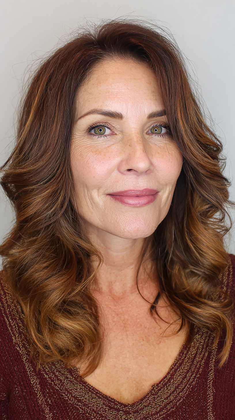 Warm Auburn Layered Waves with Subtle Dimension