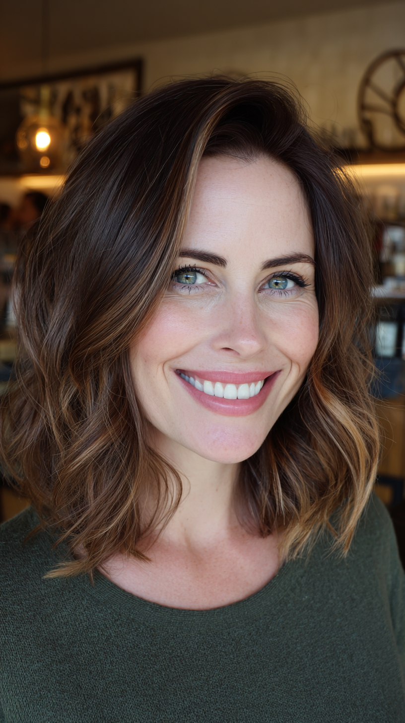 Warm Brown Beachy Waves with Subtle Highlights