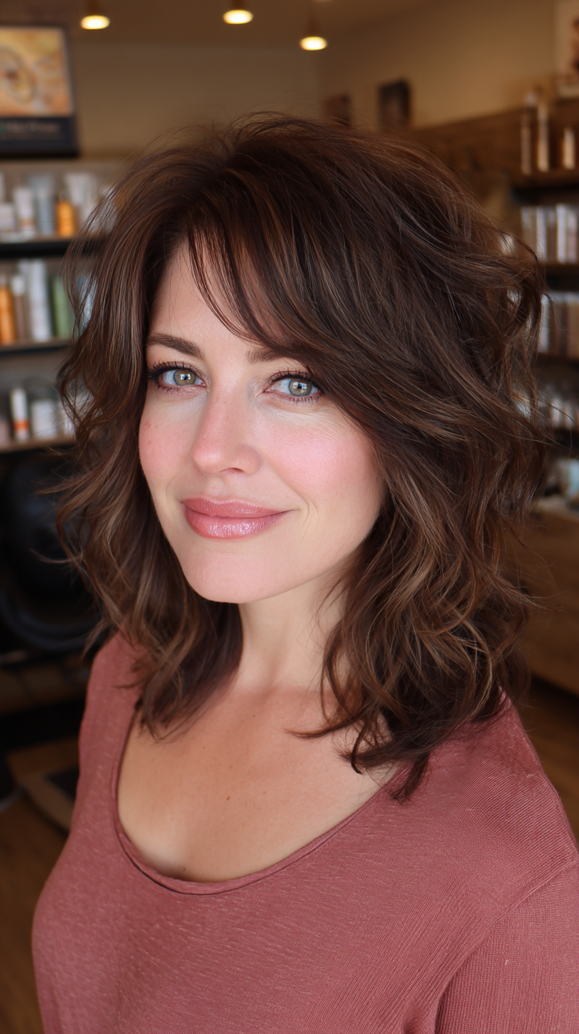 Beautifully Textured Shaggy Layers with Soft Bangs