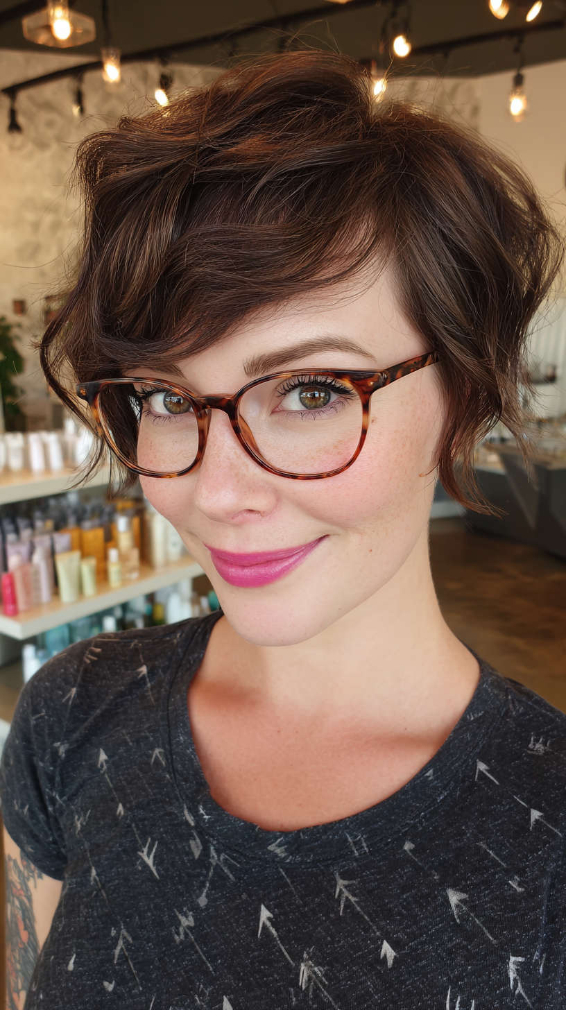 Bold Textured Short Shaggy Pixie with Soft Waves