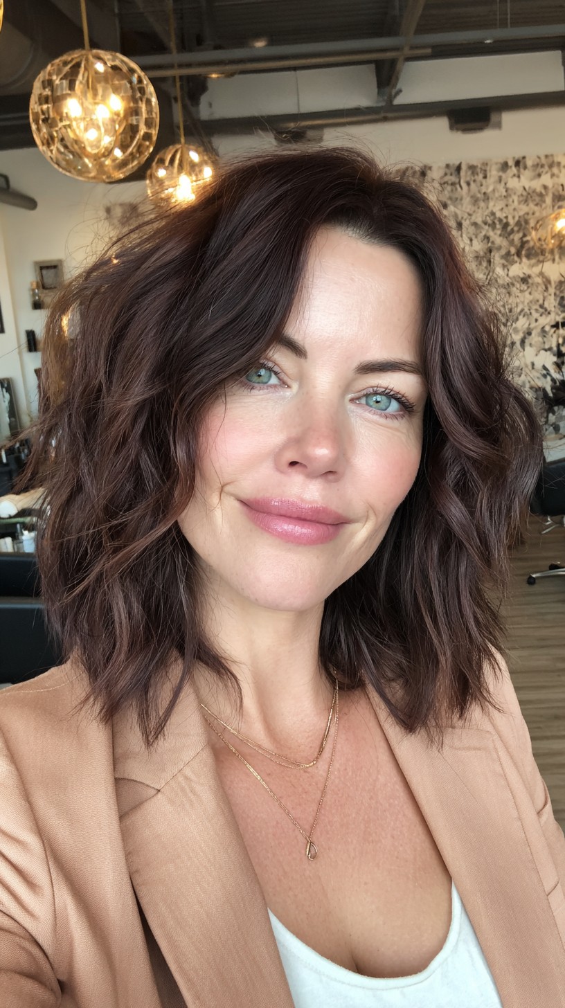 Brunette Tousled Waves with Glossy Finish
