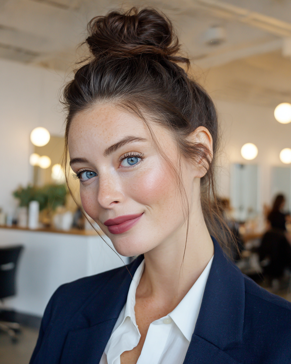 Casual High Bun with Face-Framing Strands
