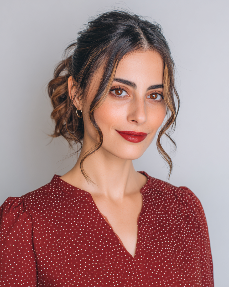 Casual Textured Half-Up Bun with Soft Face-Framing Waves