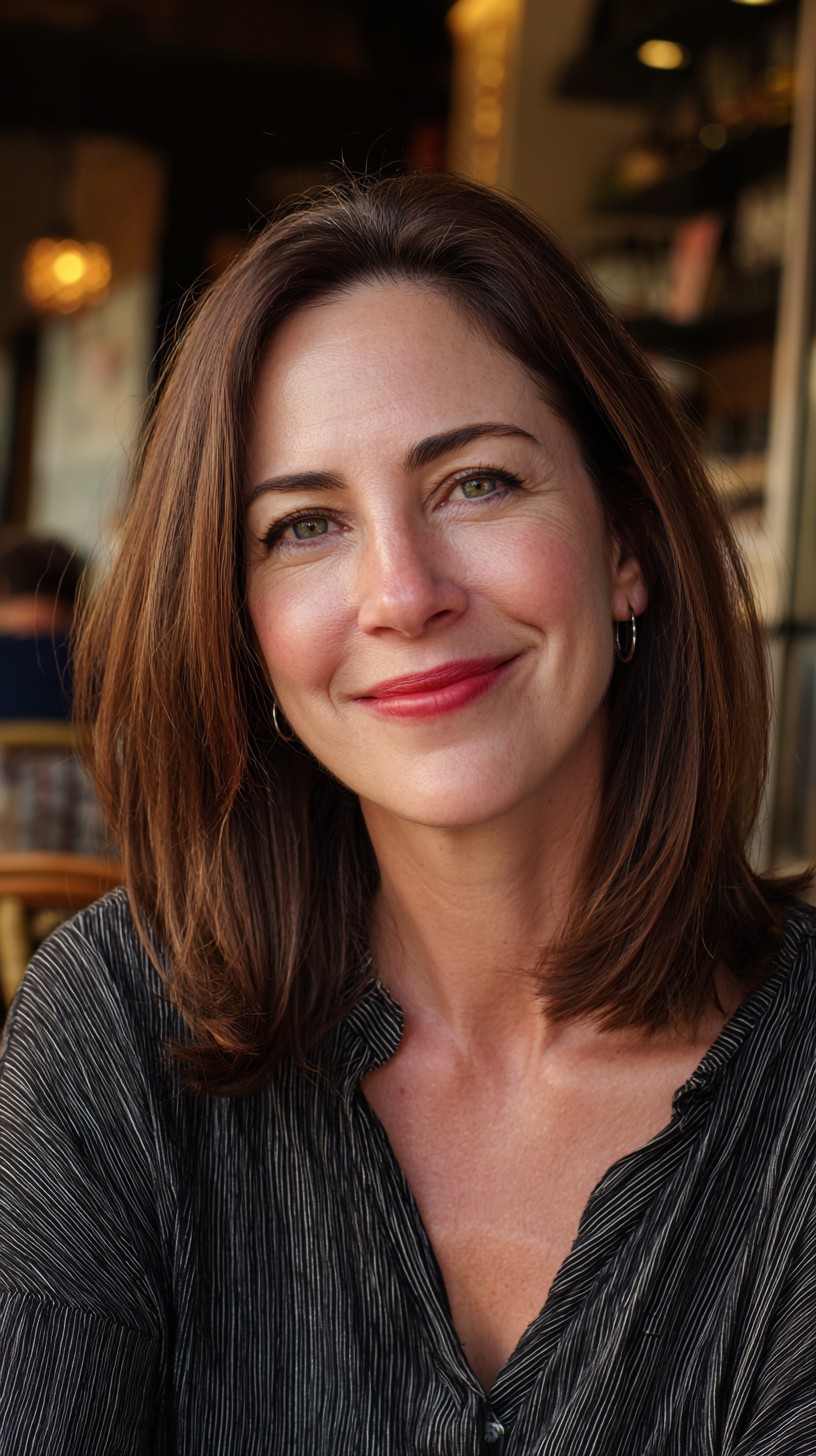Chestnut-Brown Lob with Subtle Face-Framing Layers