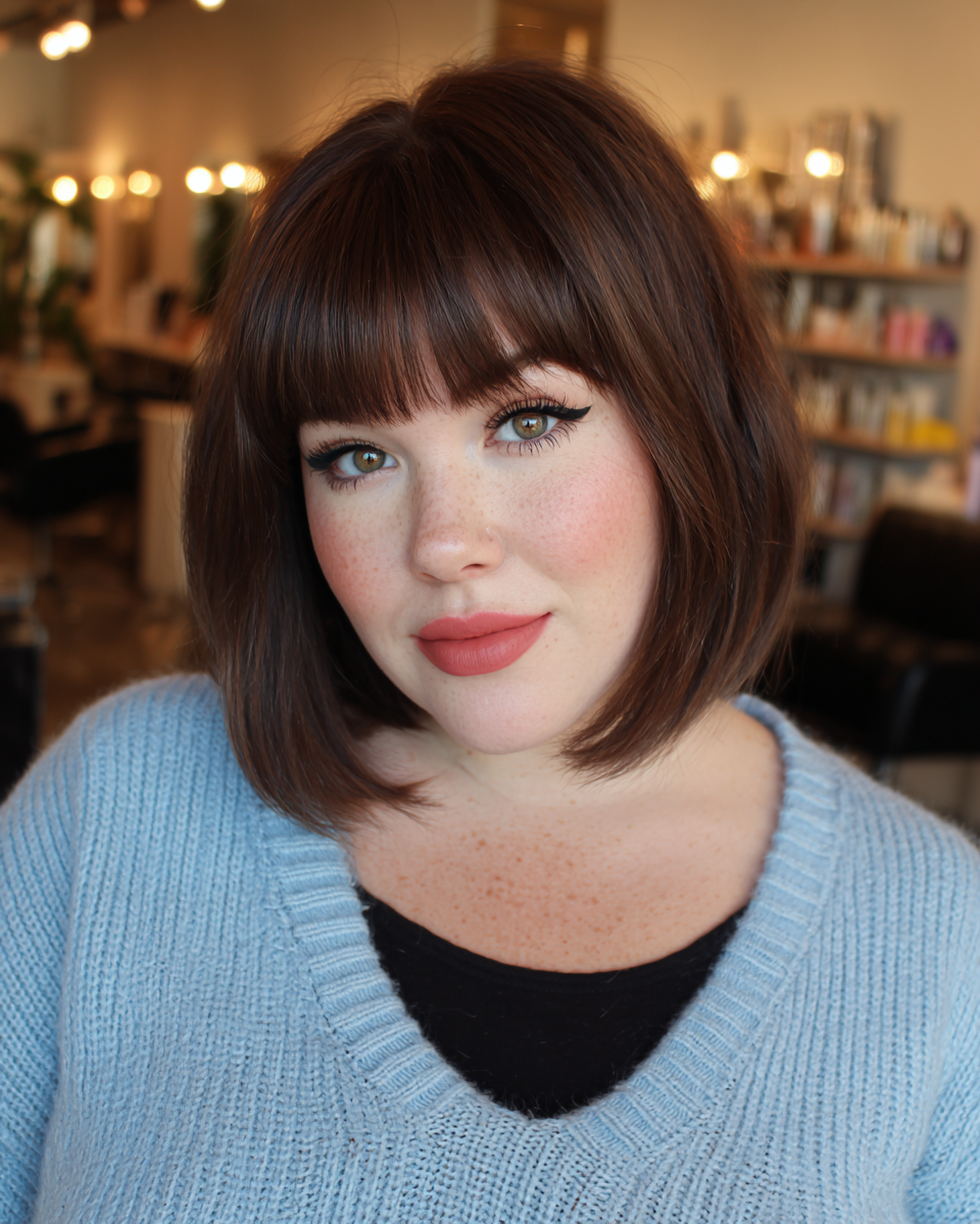Chic Brown Bob with Soft Bangs