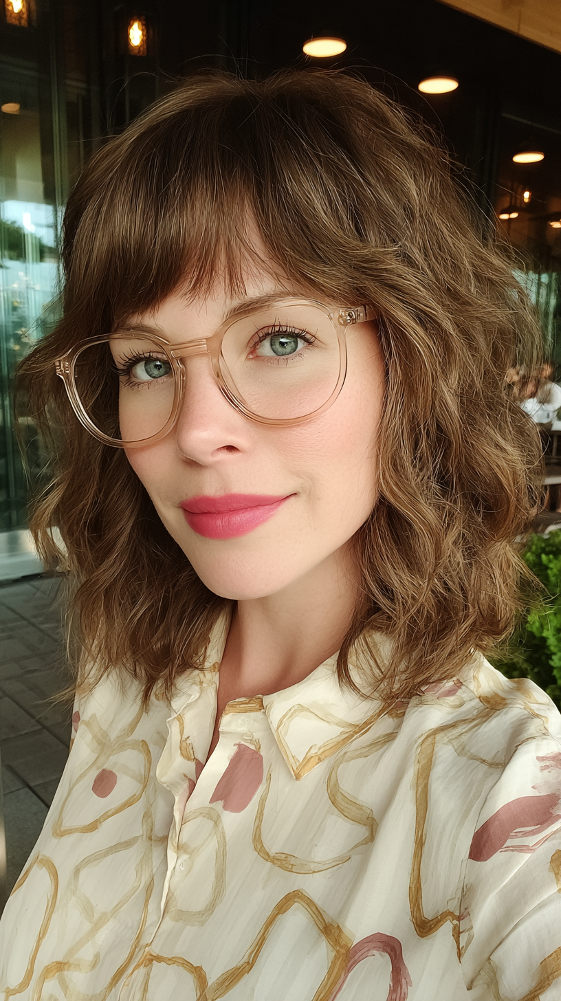 Chic Curly Shag with Soft Fringe