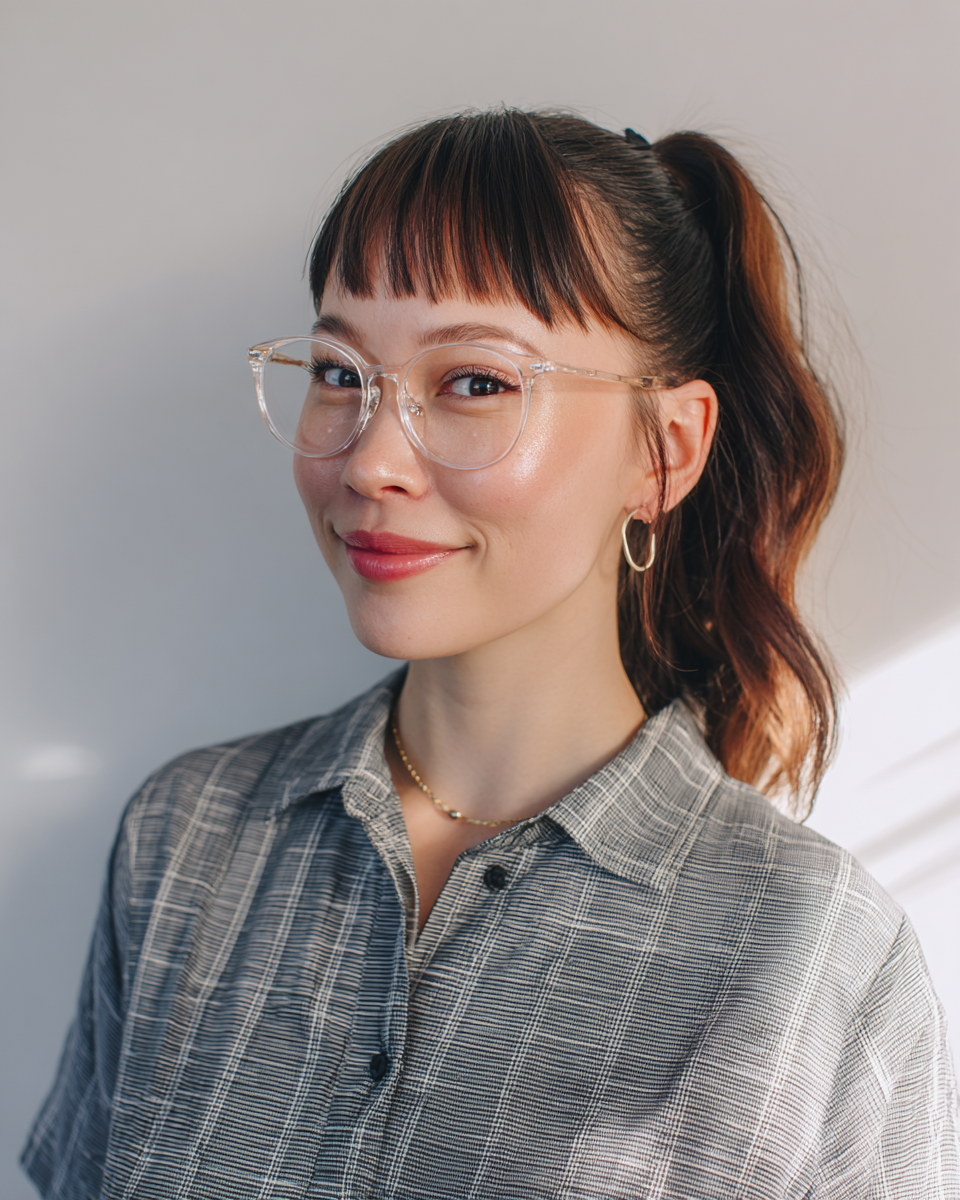 Chic High Ponytail with Blunt Bangs