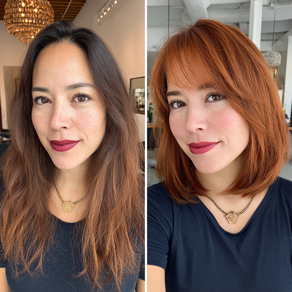 Chic Layered Copper Bob with Soft Bangs