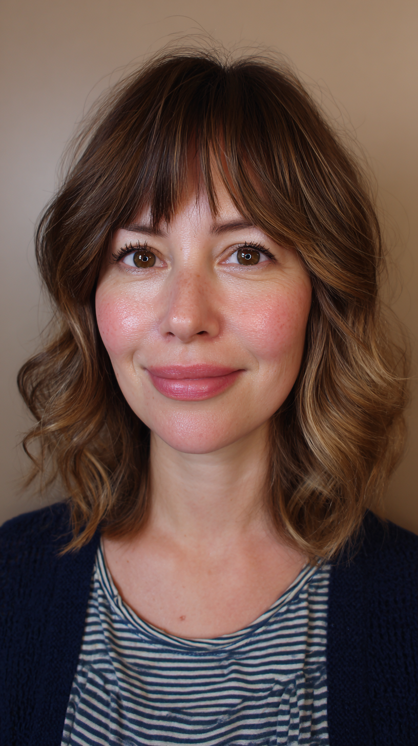 Chic Layered Medium-Length Cut with Soft Bangs