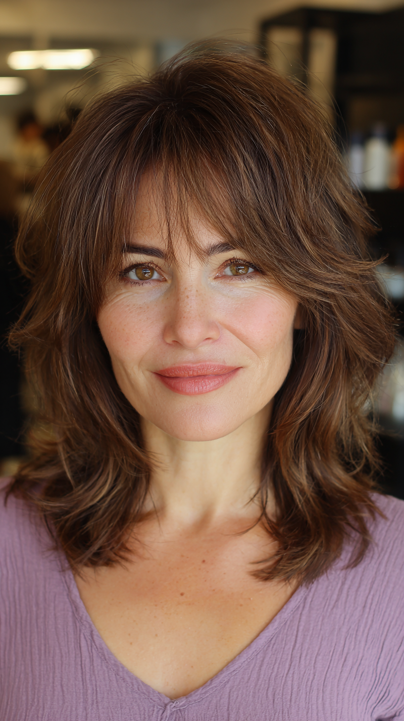 Chic Shaggy Layered Cut with Face-Framing Bangs