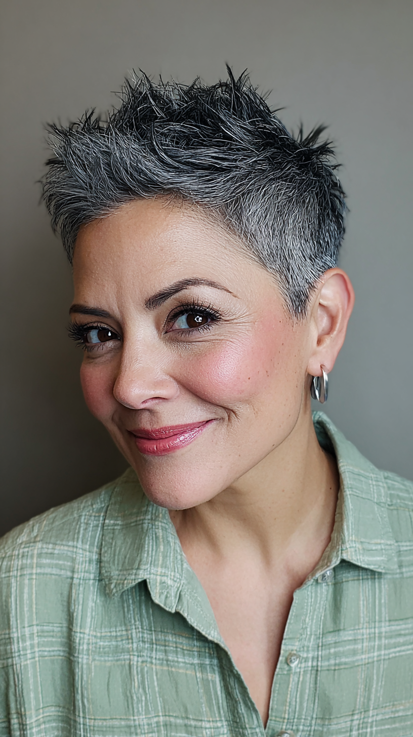 Chic Short Textured Pixie with Subtle Gray Highlights