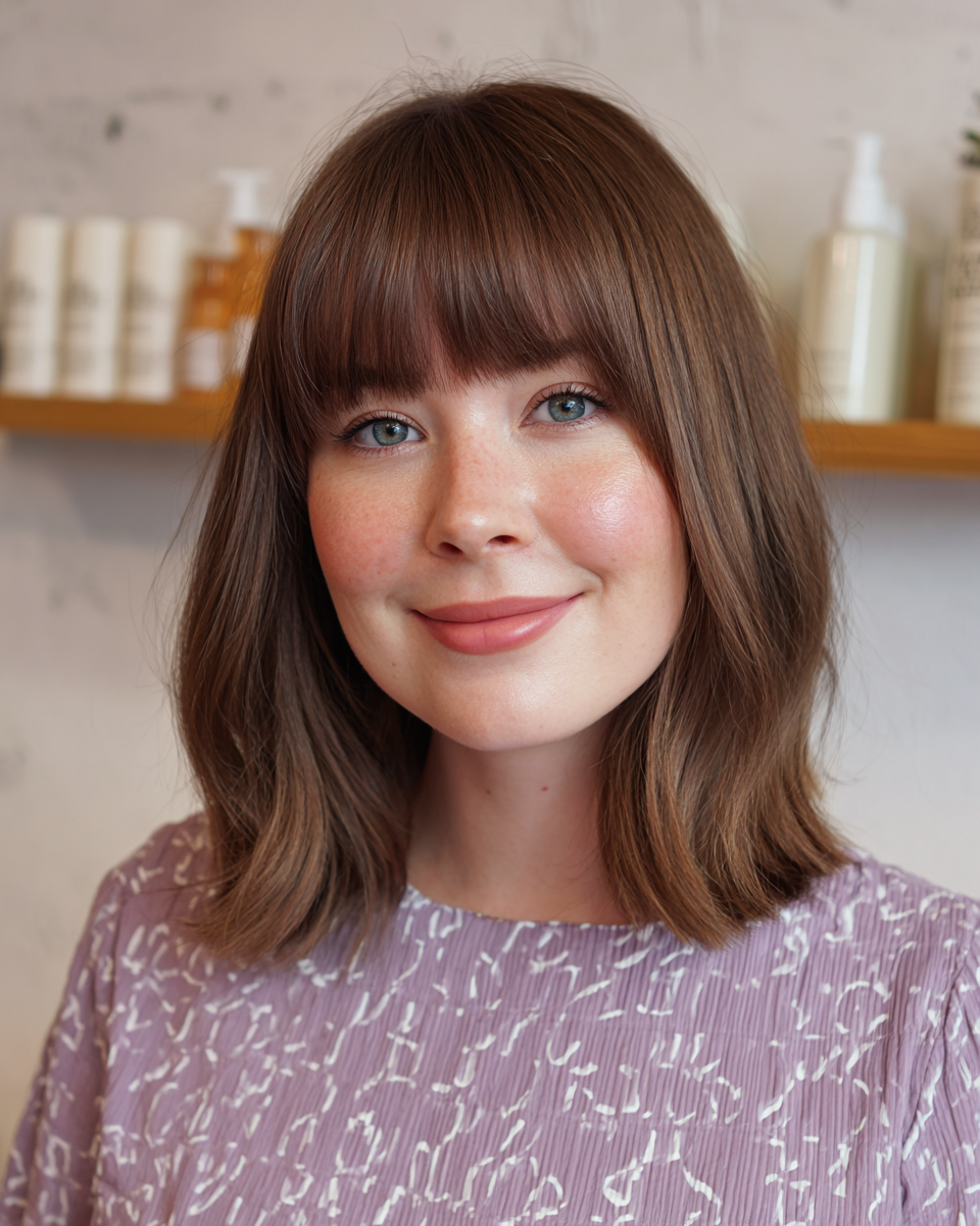 Chic Shoulder-Length Hair with Soft Bangs