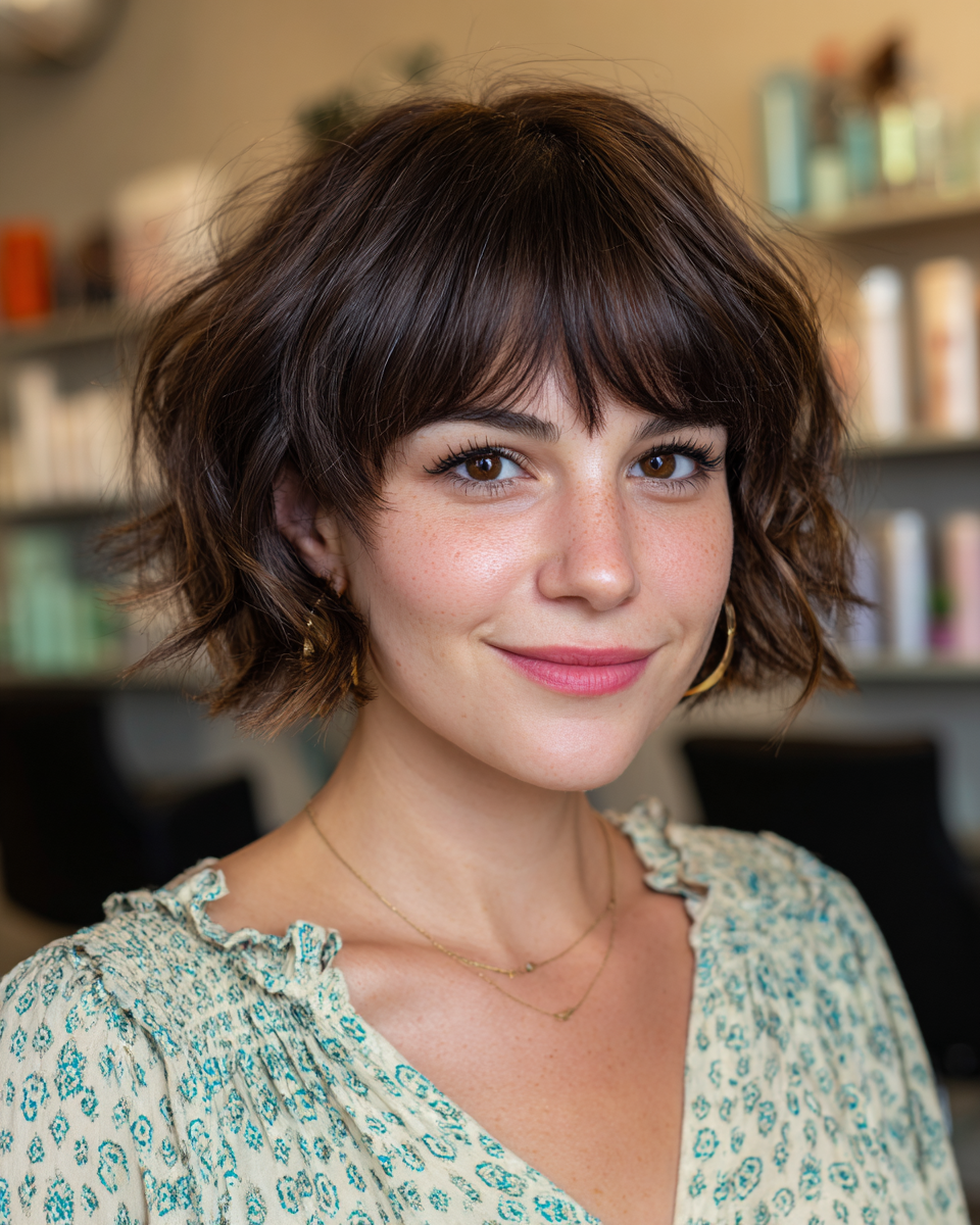 Chic Textured Short Bob with Soft Bangs