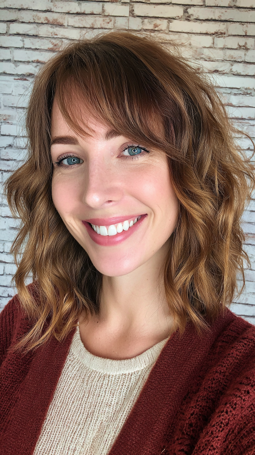 Chic Textured Shoulder-Length Cut with Soft Wispy Bangs