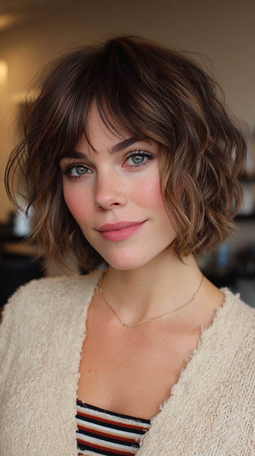Chic Textured Wavy Bob with Subtle Face-Framing Layers
