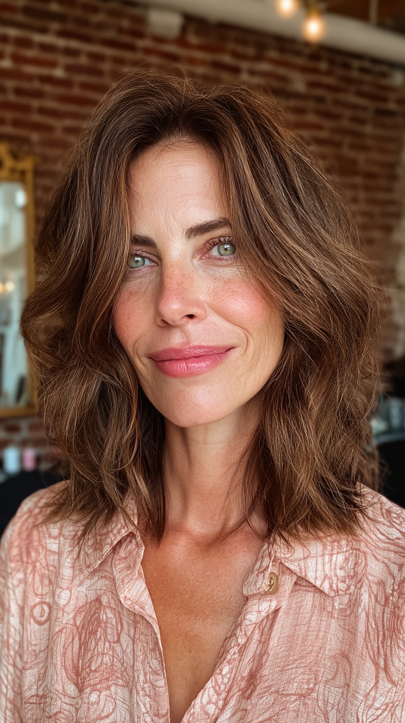 Chic Tousled Chestnut Bob with Natural Highlights