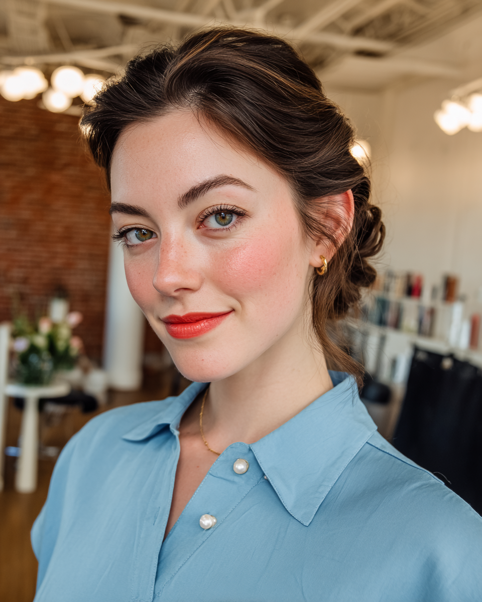 Classic Twisted Low Bun with Soft Face-Framing Layers