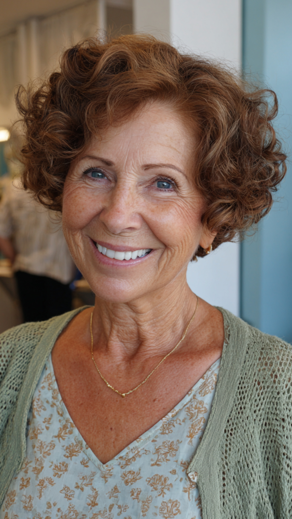 Dynamic Chestnut Curly Bob with Natural Volume