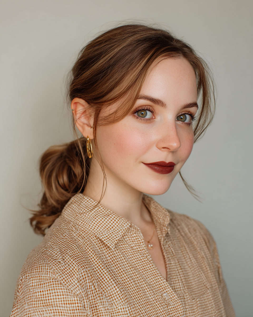 Effortless Textured Low Ponytail with Face-Framing Layers