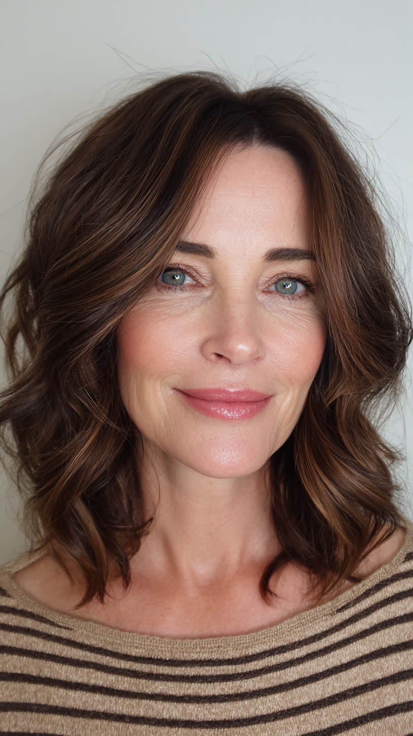 Effortlessly Chic Wavy Bob with Subtle Highlights