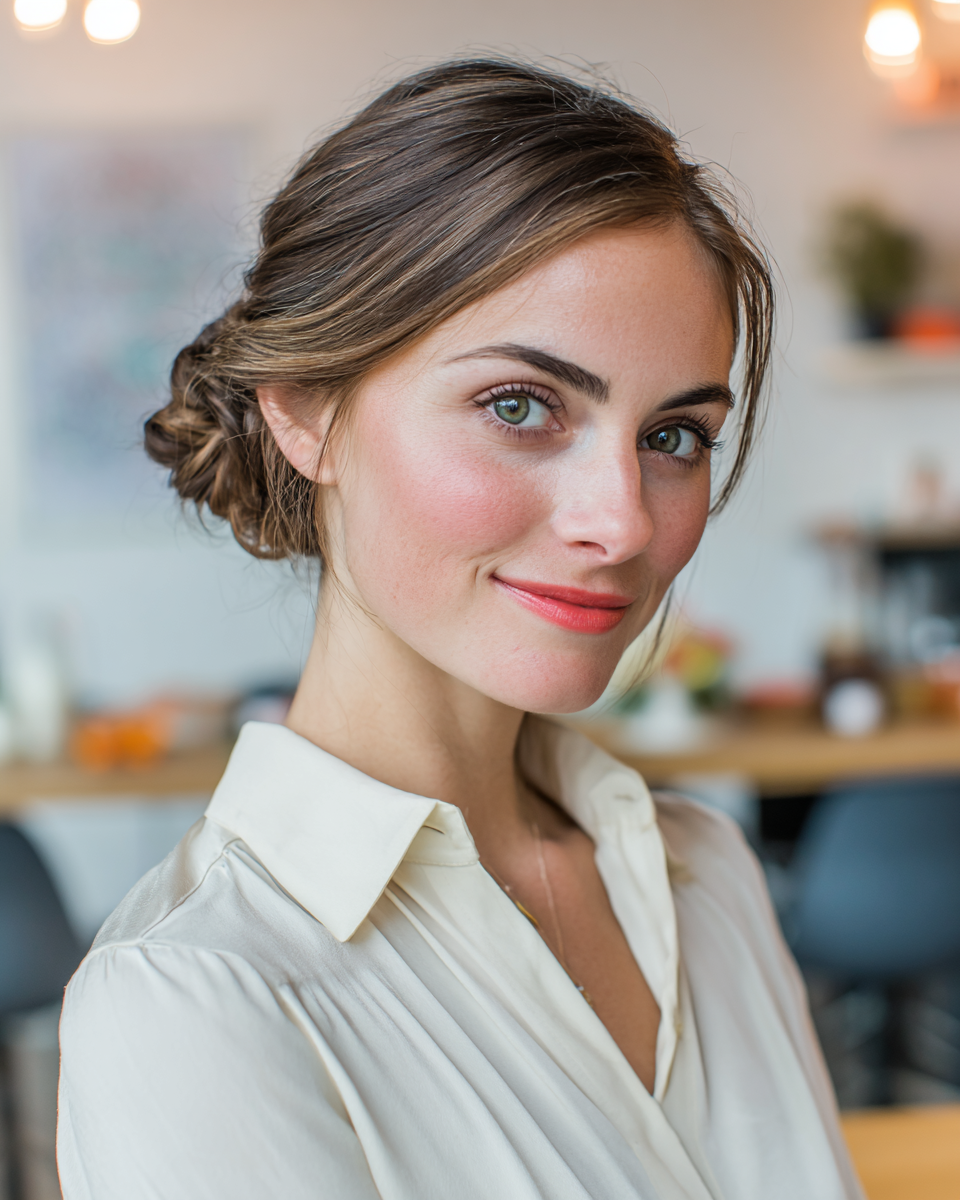 Elegant Braided Low Bun with Face-Framing Layers