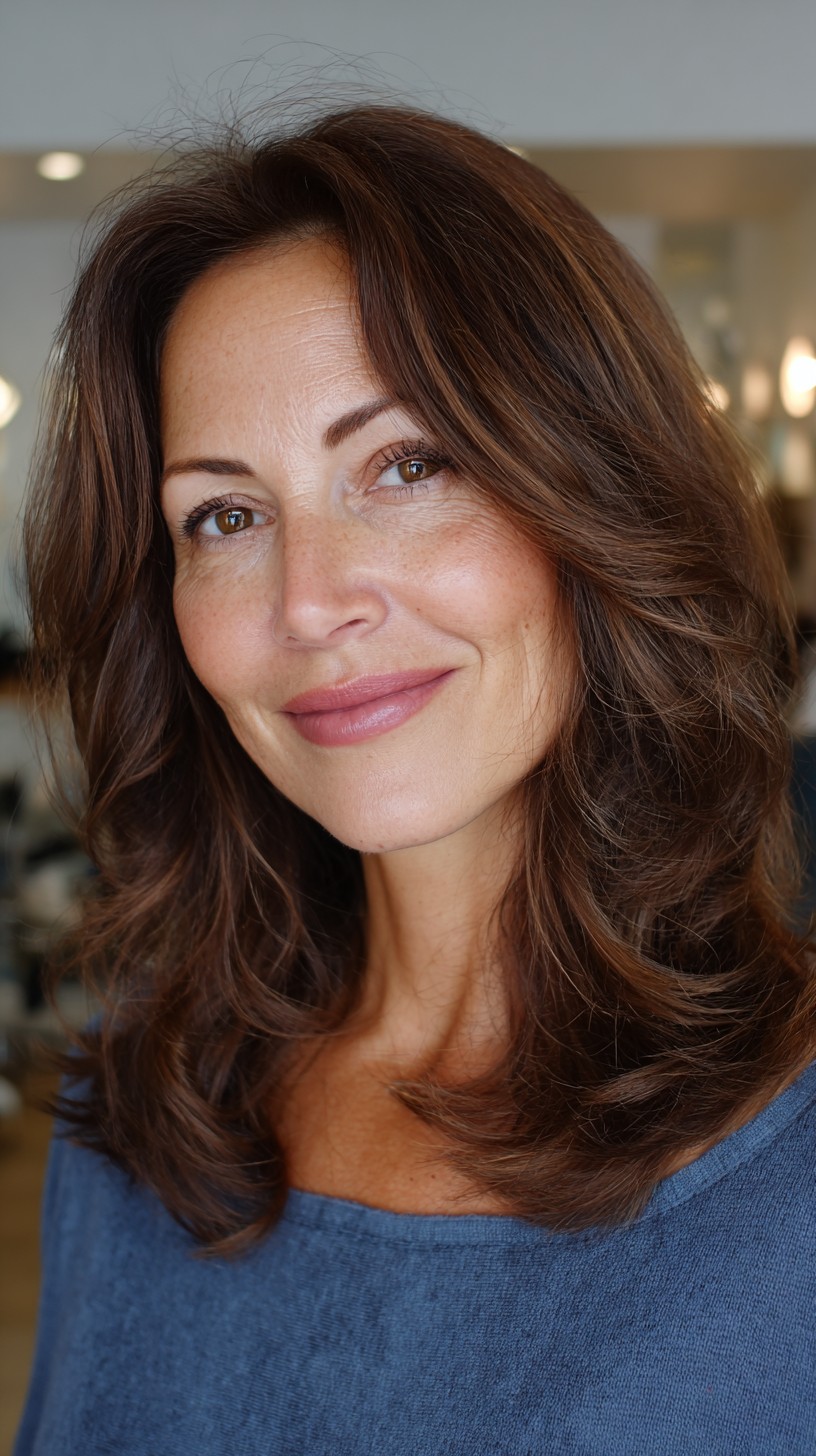 Elegant Brunette S-Wave with Soft Balayage